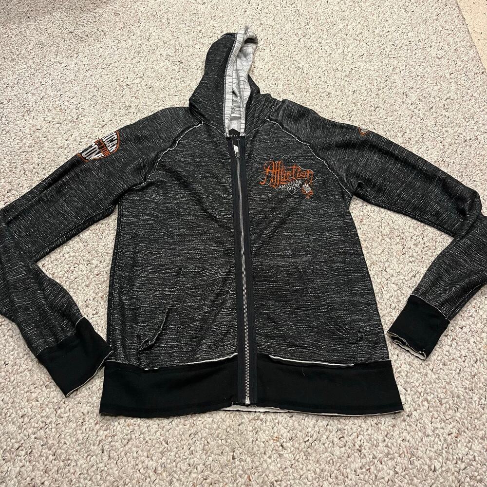 Affliction Motors Reversible Long Sleeve Hoodie S Grunge Biker Goth Casual
